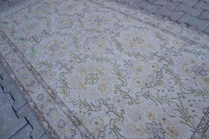 Handwoven Turkish Oushak Rug 3x6: Neutral Wool & Cotton Blend