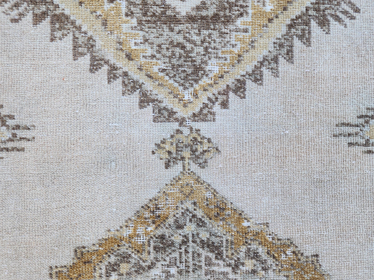 3x11 Neutral Turkish Rug, Hand Made Oriental Wool Decor, Boho Decor, Hallway Decor Rug