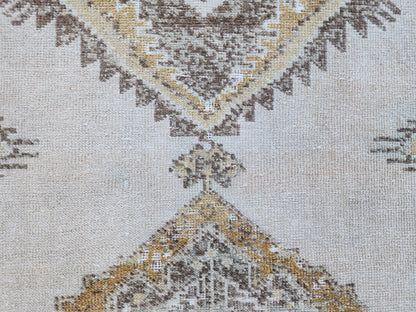 3x11 Neutral Turkish Rug, Hand Made Oriental Wool Decor, Boho Decor, Hallway Decor Rug