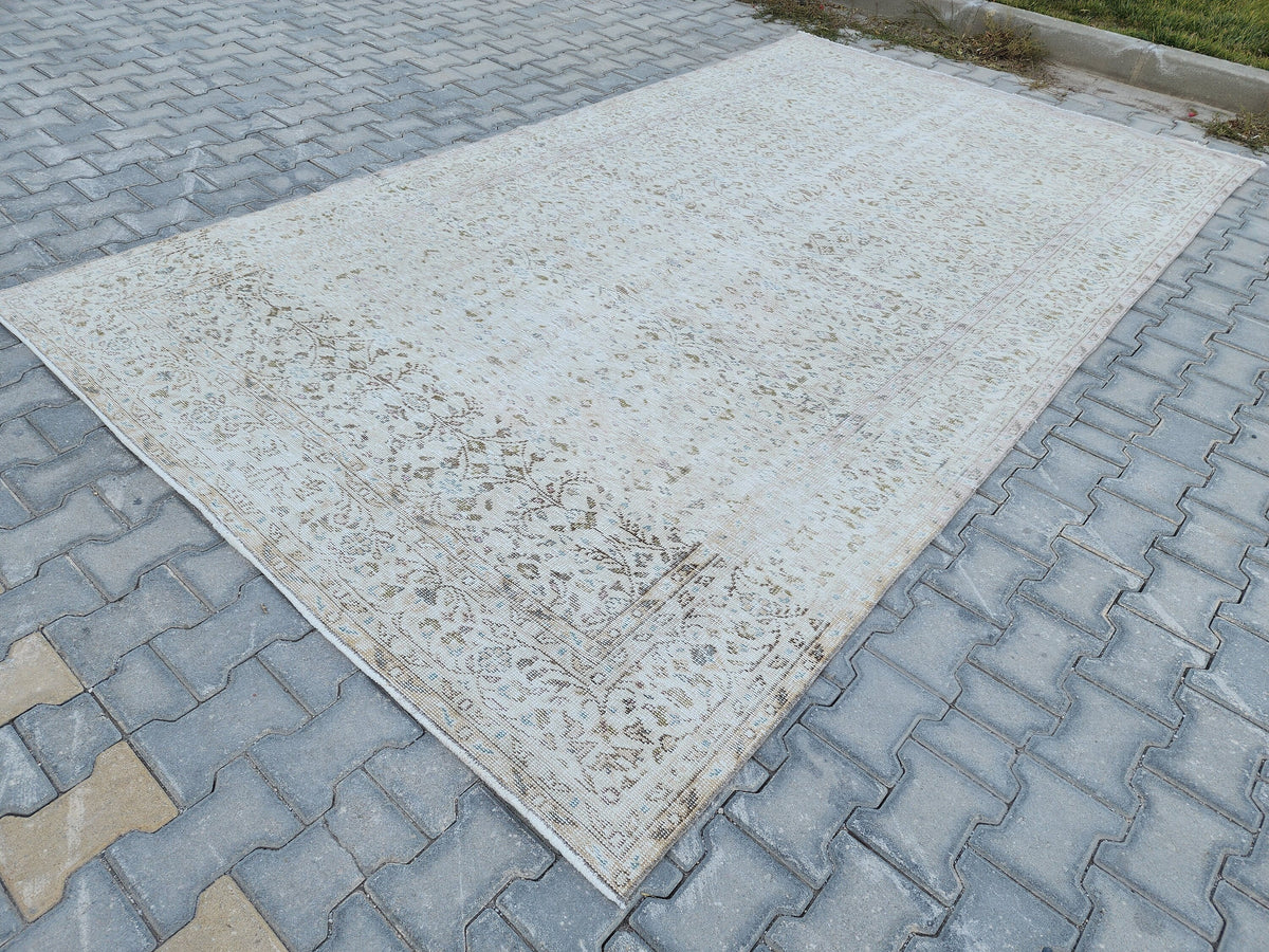 6x11 Neutral Turkish Area Rug, Oushak Hand Made Carpet, Beige Color, Home Farmhouse Decor