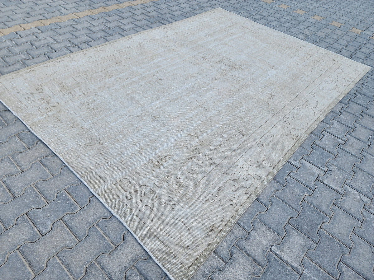 7x10 Turkish Rug, Beige Wool Hand Made, Home Interior Decor