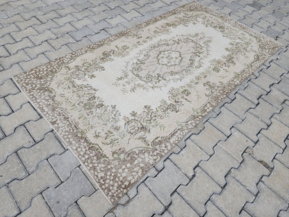 4x7 Vintage Turkish Oushak Rug: Handwoven Wool & Cotton