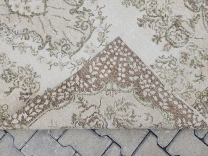 4x7 Vintage Turkish Oushak Rug: Handwoven Wool & Cotton