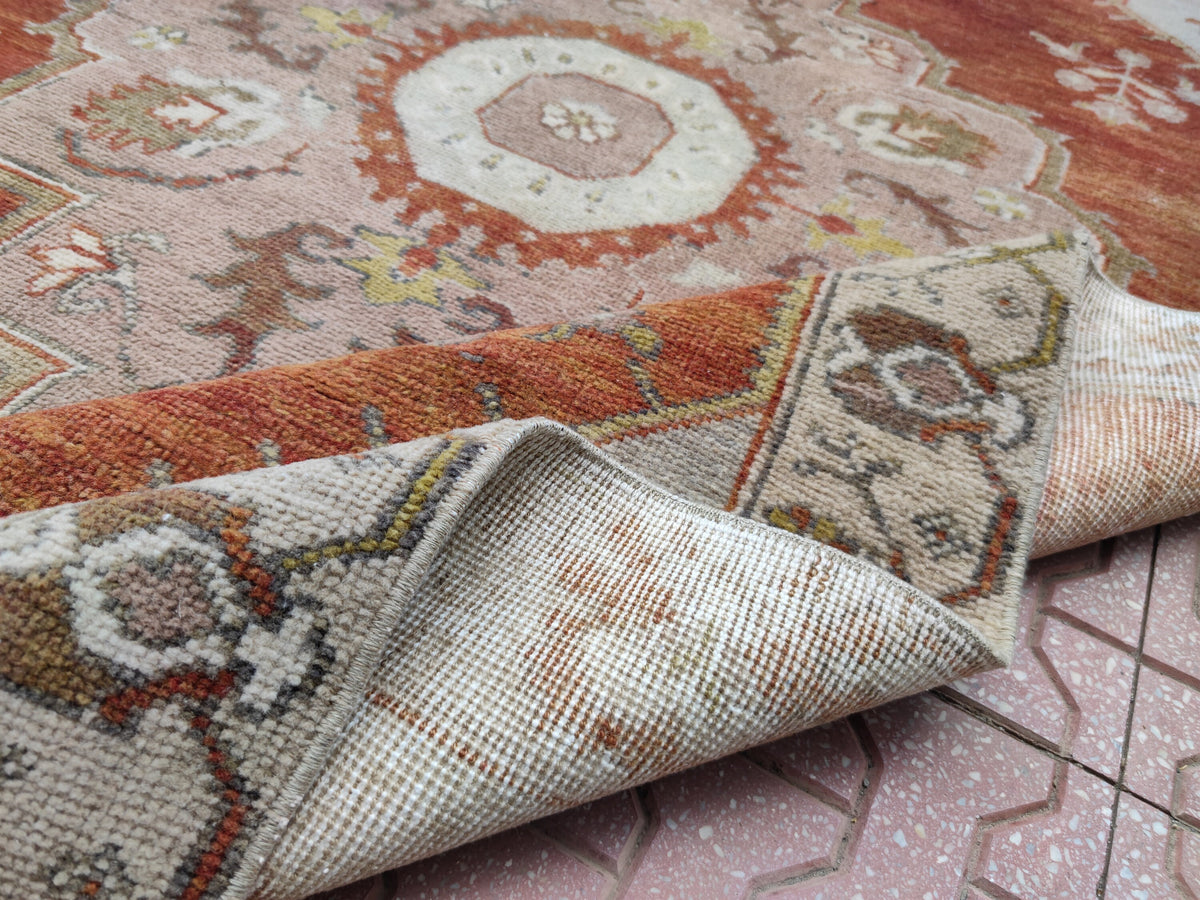 Vintage Oushak Rug 4x8: Hand-Knotted Wool Hallway Carpet