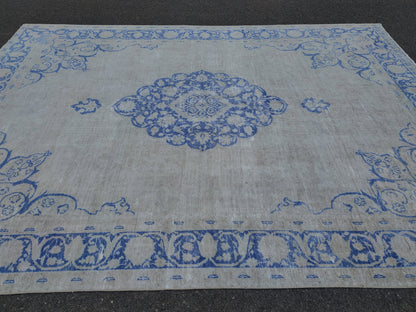 9x13 Blue Medallion Turkish Oushak Rug: Hand-Knotted Wool Vintage Rug