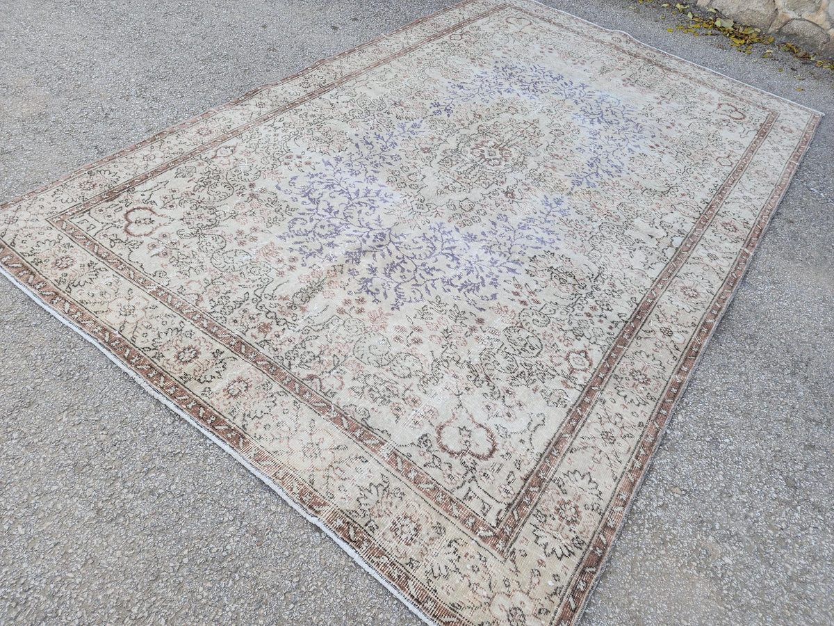 6x9 Oushak Neutral Rug: Hand Knotted Wool, Bohemian Home Decor