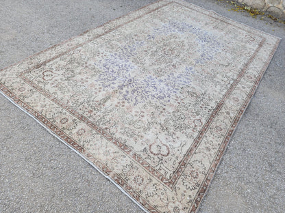 6x9 Oushak Neutral Rug: Hand Knotted Wool, Bohemian Home Decor