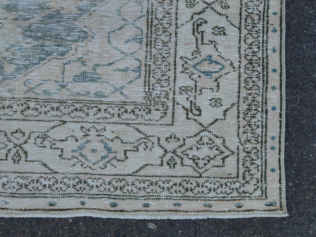 6x10 Hand Knotted Wool Rug: Neutral Green Mid-Century Decor