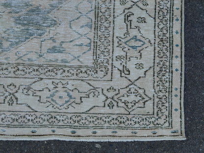 6x10 Hand Knotted Wool Rug: Neutral Green Mid-Century Decor