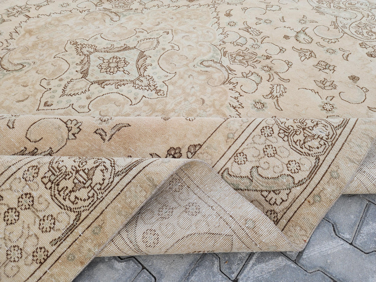 9x12 Neutral Rug, Hand Knotted Medallion Design Carpet, Beige and Brown