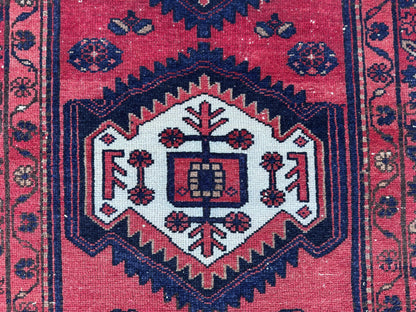 3x10 Geometric Wool Red Runner Rug: Hand Knoteed, Kitchen Decor