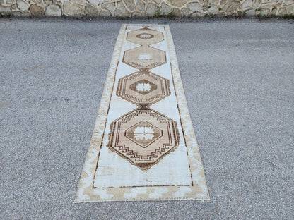 Neutral Runner Rug 3x13: Neutral Boho Hallway Decor, Up Cycled Wool