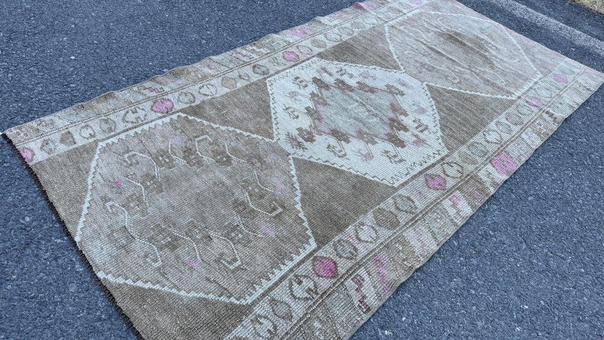 4x8 Kars Wool Runner Rug, Hand Knotted Rustic Decor, Beige and Brown