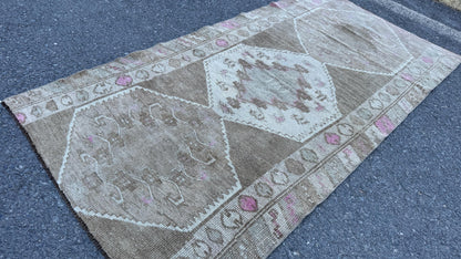 4x8 Kars Wool Runner Rug, Hand Knotted Rustic Decor, Beige and Brown