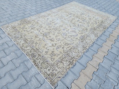 Handwoven Turkish Oushak Rug: 5x8 Beige Wool & Cotton Rug