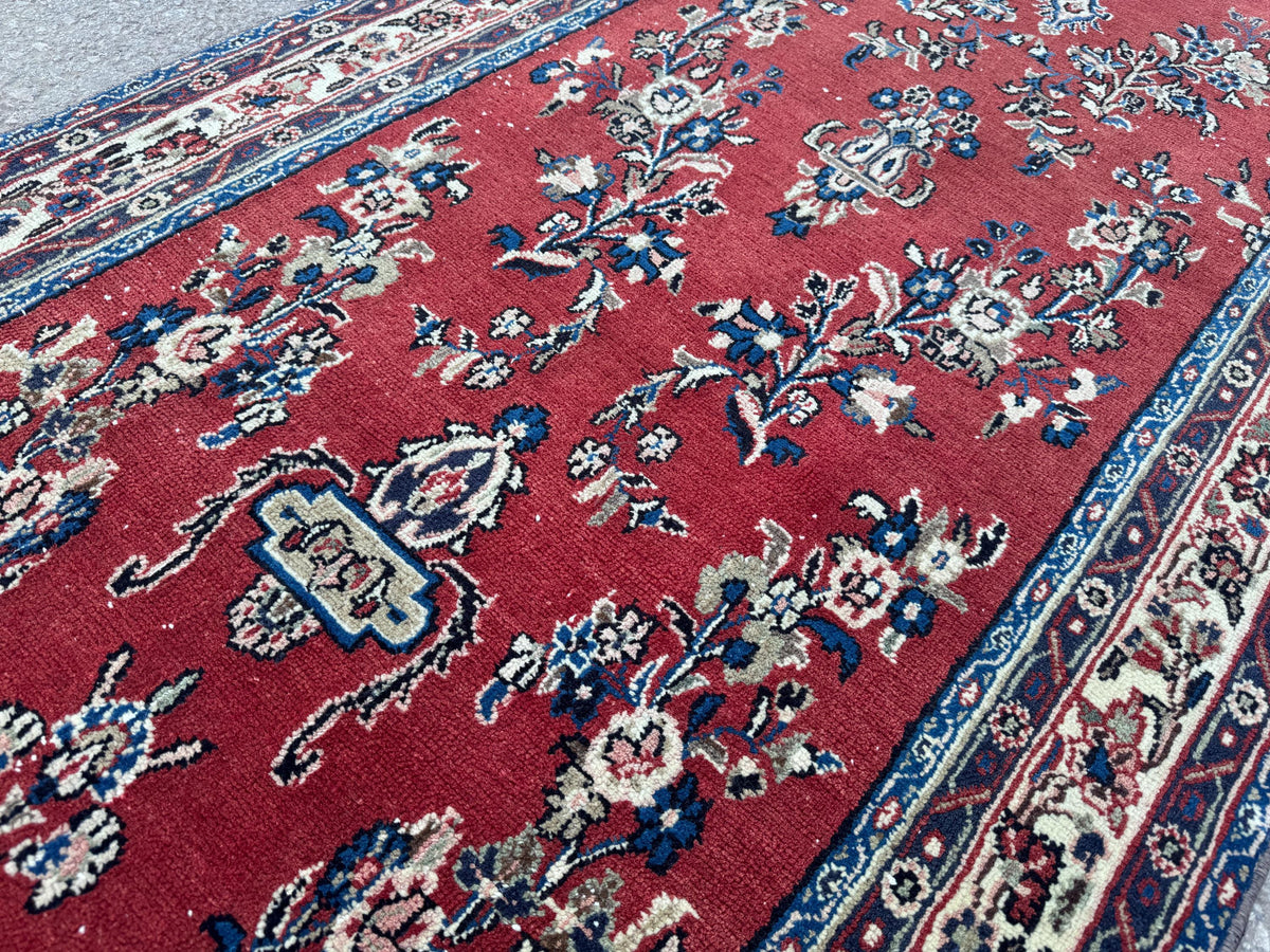 3x12 Persian Vintage Runner Rug: Hand Knotted, Flower Medallion design
