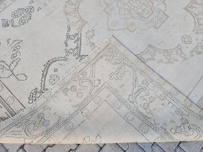 Neutral Wool Rug 9x12: Hand Knotted Oriental Turkish Wool, Home Rustic Decor