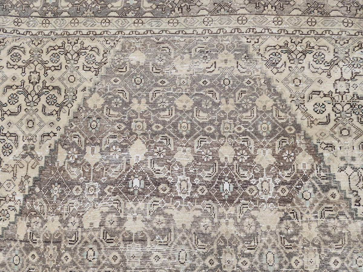 9x12 Traditional Vintage Rug: Geometric Brown Wool Design, Hand Knotted