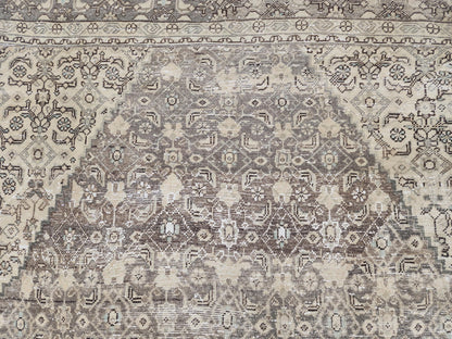 9x12 Traditional Vintage Rug: Geometric Brown Wool Design, Hand Knotted