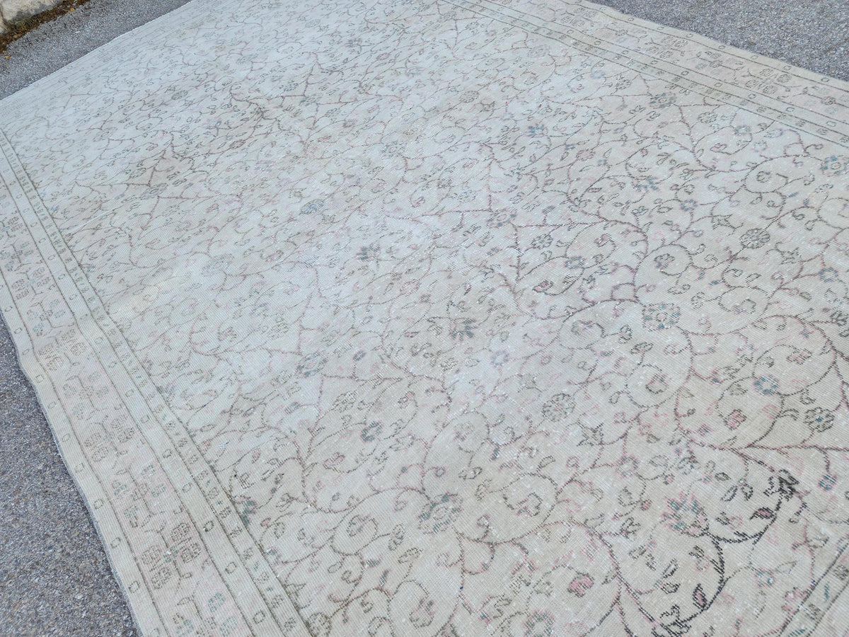 Turkish Oushak Rug 7x11: Wool & Cotton Blend, Muted Area Floral Desgin