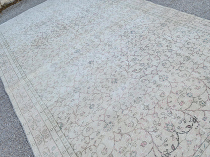 Turkish Oushak Rug 7x11: Wool & Cotton Blend, Muted Area Floral Desgin