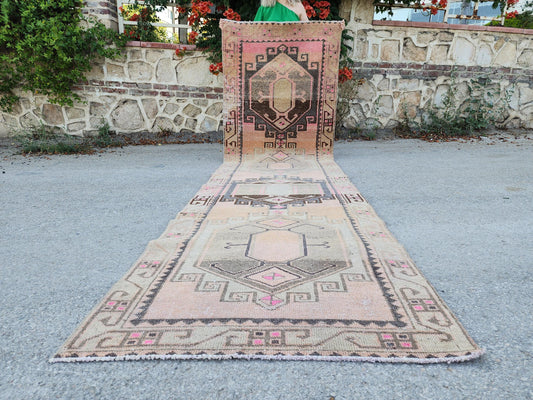 3x13 Vintage Turkish Runner Rug, Hallway Rustic Decor, Oriental Vintage Home Decor
