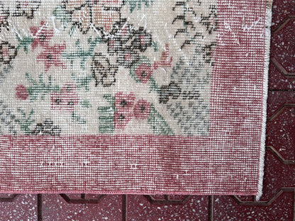 Handwoven Turkish Oushak Rug: 3.8x6.5, Wool & Cotton Floral Rug