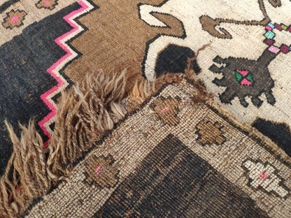Handwoven Wool Kars Vintage Rug: Bohemian Brown Accent Rug (2.03x3.51)