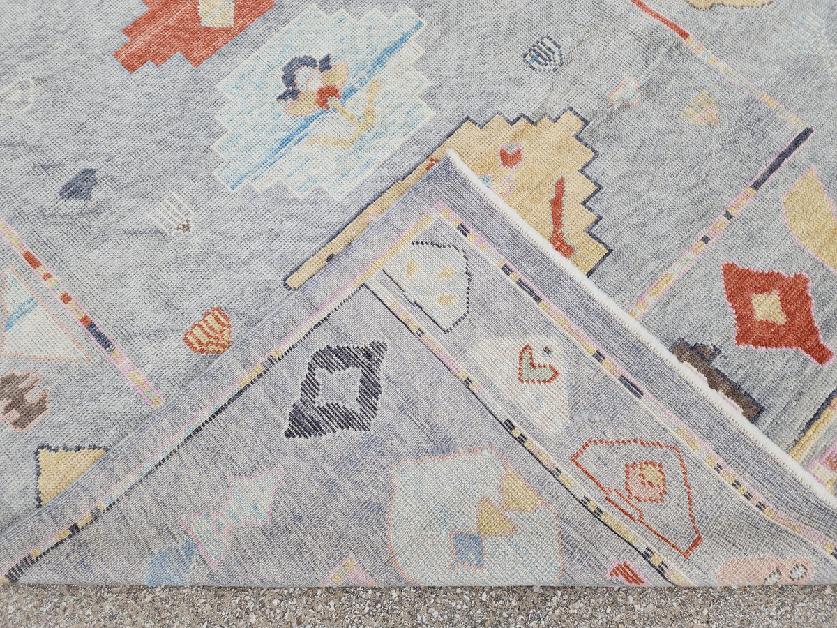 6x9 Gray Oushak Rug: Turkish Wool, Ocean Breeze Patina Blue Wool, Kitds Room Decor
