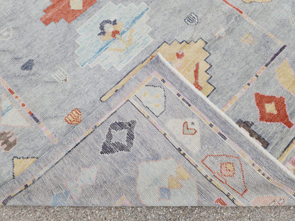 6x9 Gray Oushak Rug: Turkish Wool, Ocean Breeze Patina Blue Wool, Kitds Room Decor