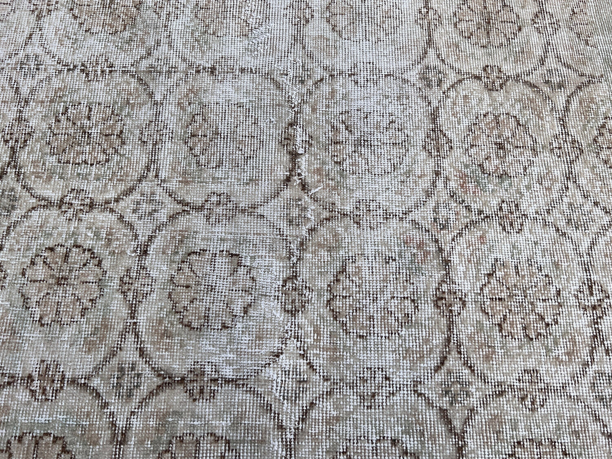 Handwoven Neutral Oushak Rug 4x7: Turkish Wool & Cotton Rug