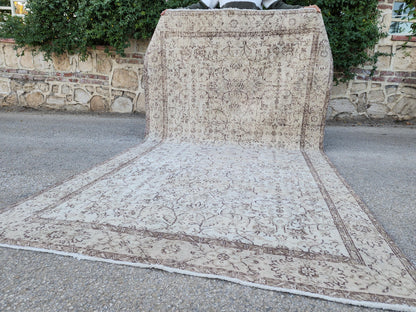 5x9 Neutral Wool Rug, Turkish Beige Hand Made, Dining Room Decor