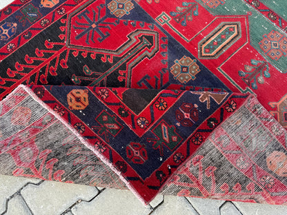Handwoven Wool Area Rug 5x9: Red Bohemian Oriental Rug