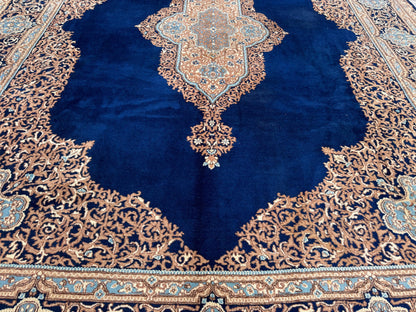 10x13  Vintage Wool Rug, Hand Knotted Turkish Oriental, Neutral Blue Carpet