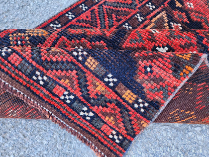 3x9 Boho Herki Runner Rug, Kitchen Decor, Living Room Decor, Hand Made Wool, Kitchen Decor