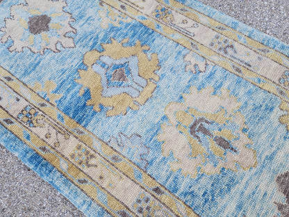 Oushak Wool Runner 3x11: Patina Blue Turkish Entry Rug, Oriental Home Decor