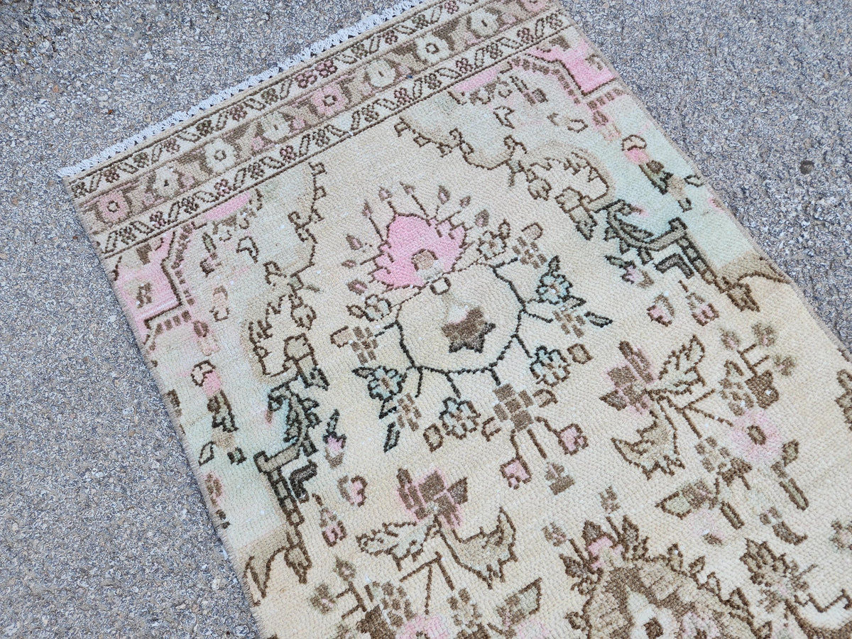 Neutral Runner Rug 2x9: Handwoven Persian Style Farmhouse Decor, Up Cycled Wool
