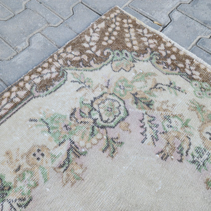 Handwoven Turkish Oushak Rug 3x6: Wool & Cotton Vintage Area Rug