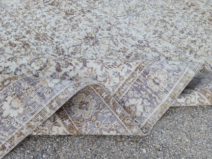 Hand Knotted Oushak Rug 6x9, Neutral Wool Home Decor, Beige Boho Decor