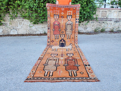 3x8 Tribal Runner Rug, Hand Made Rustic Decor, Kitchen Decor, Up Cycled Wool