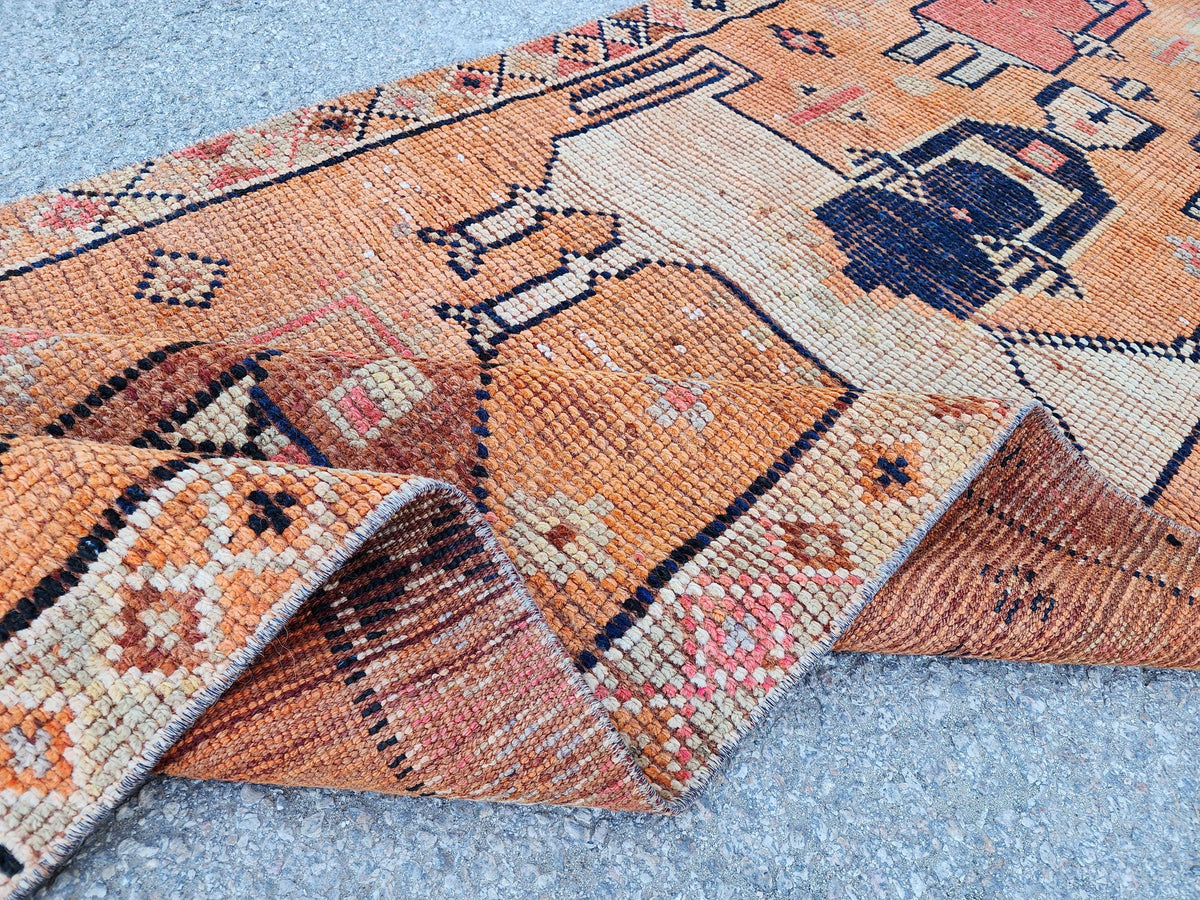 3x8 Tribal Runner Rug, Hand Made Rustic Decor, Kitchen Decor, Up Cycled Wool