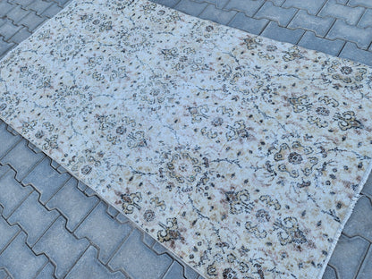 Handwoven Turkish Oushak Rug: 3x6 Neutral Wool & Cotton