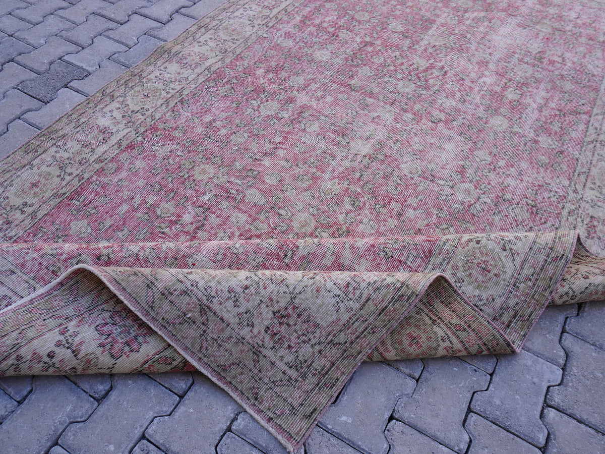 6x11 Handwoven Turkish Oushak Rug: Faded Red Wool & Cotton