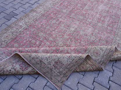 6x11 Handwoven Turkish Oushak Rug: Faded Red Wool & Cotton