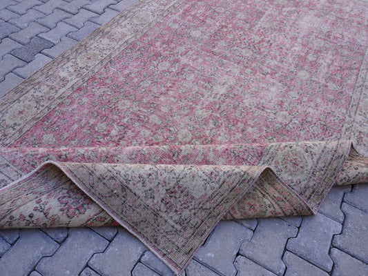 6x11 Handwoven Turkish Oushak Rug: Faded Red Wool & Cotton
