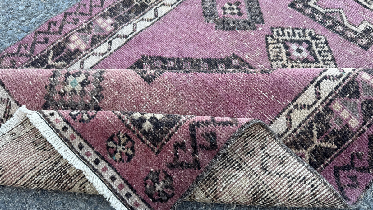 3x12 Purple Wool Runner Rug, Hand Made Rustic Decor, Kitchen Decor