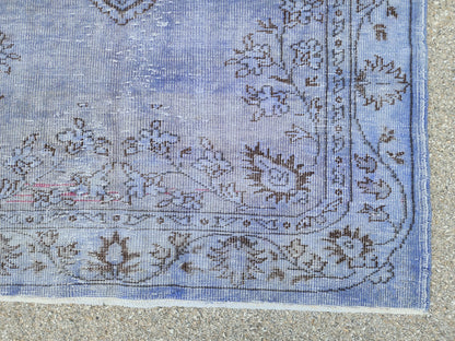 Vintage Blue Turkish Oushak Rug 5x9: Handwoven Wool Area Rug