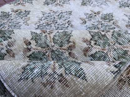 Handwoven Turkish Oushak Rug: 4x7 Green Wool Entryway Rug