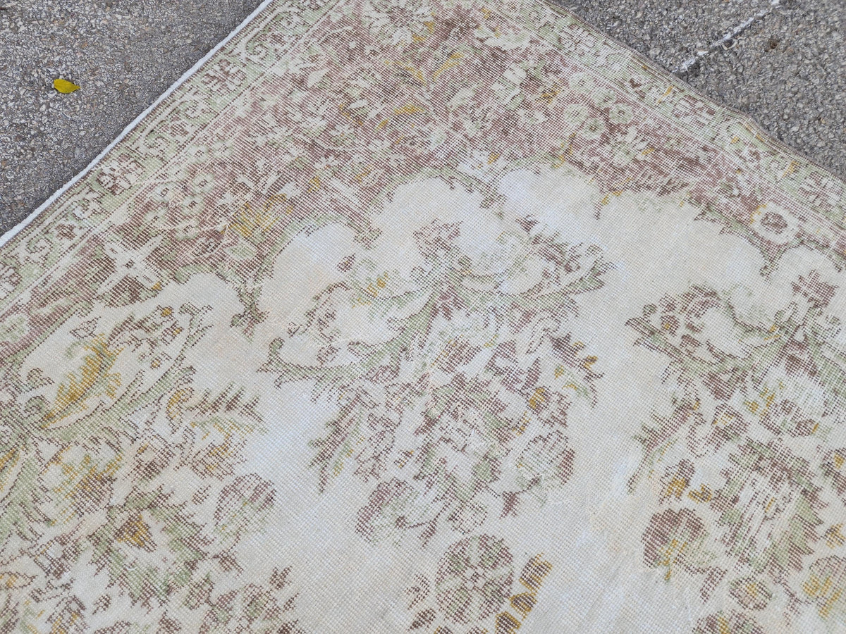 7x10 Turkish Neutral Rug, Hand Made Oriental Rug, Medallion Home Design