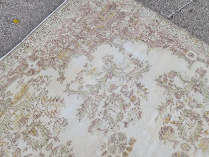 7x10 Turkish Neutral Rug, Hand Made Oriental Rug, Medallion Home Design